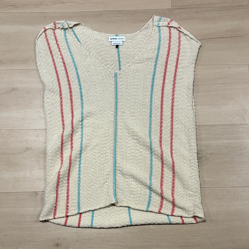 Prana Cream Knit Top with Blue Stripes